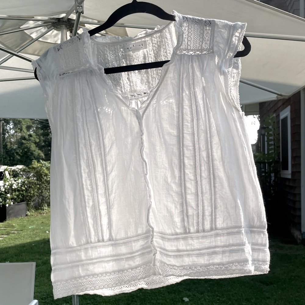 100% Cotton Lace Inset Detail Sleeveless Blouse VELVET byGraham&Spencer Sz Small